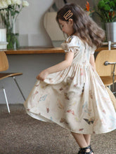 Chen Chen Mom's New Stylish Butterfly Printed Dress For Girls, Square Neckline, Gathered Waist, Puff Sleeves, A-Line Skirt, Summe